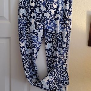 Chico's Navy Scroll Juliet Flat Front Pants